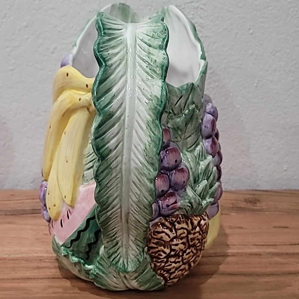 Fitz and Floyd Ceramic Pitcher with Yellow and Purple Fruit Design - Picture 4 of 5